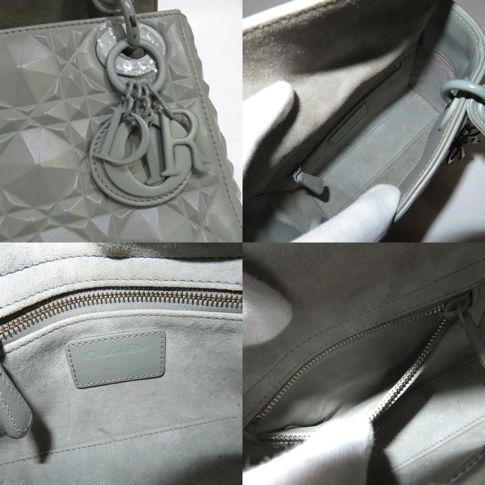 Dior Mini Mat Diamond Cannage Gray Lady Dior Handbag