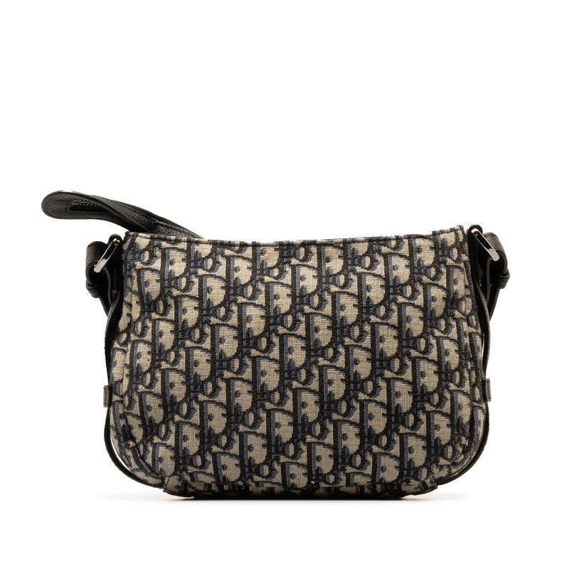 Dior Black/Beige Oblique Canvas Jacquard Leather Trotter Saddle Pouch Shoulder Bag