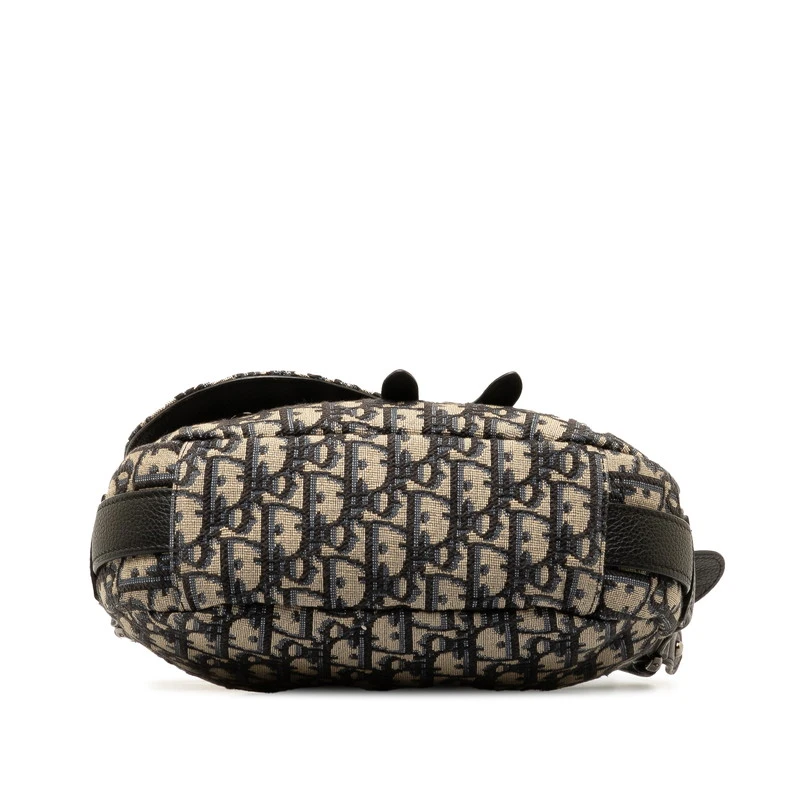 Dior Black/Beige Oblique Canvas Jacquard Leather Trotter Saddle Pouch Shoulder Bag