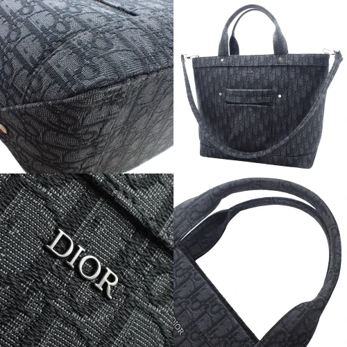 Christian Dior Canvas Black Oblique Tote Bag