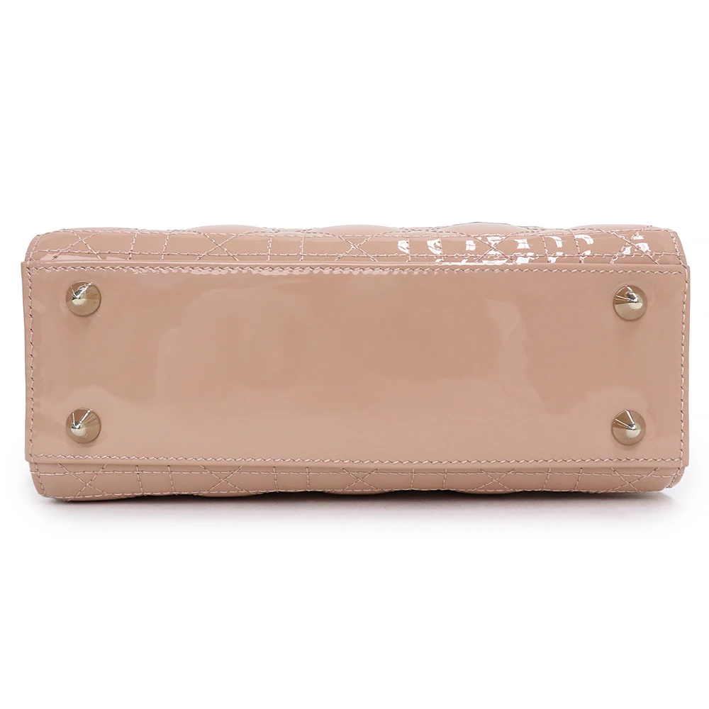 Christian Dior Rose Des Vents Patent Cannage Calfskin Leather Medium Lady Dior Satchel Bag