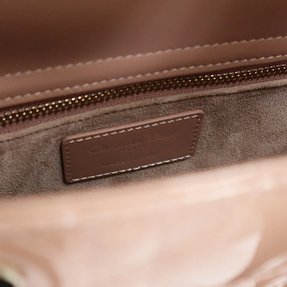 Christian Dior Rose Des Vents Patent Cannage Calfskin Leather Medium Lady Dior Satchel Bag