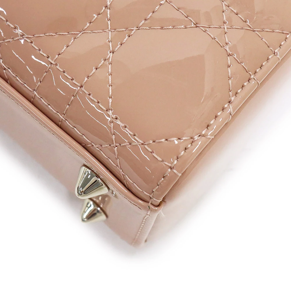 Christian Dior Rose Des Vents Patent Cannage Calfskin Leather Medium Lady Dior Satchel Bag