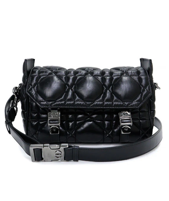 Dior Black Calfskin Leather Small Macrocannage Diorcamp Messenger Bag