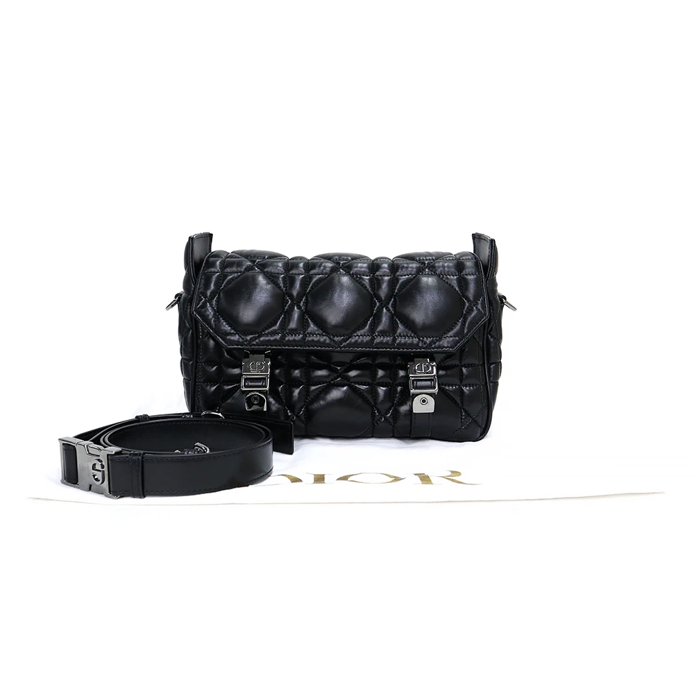 Dior Black Calfskin Leather Small Macrocannage Diorcamp Messenger Bag