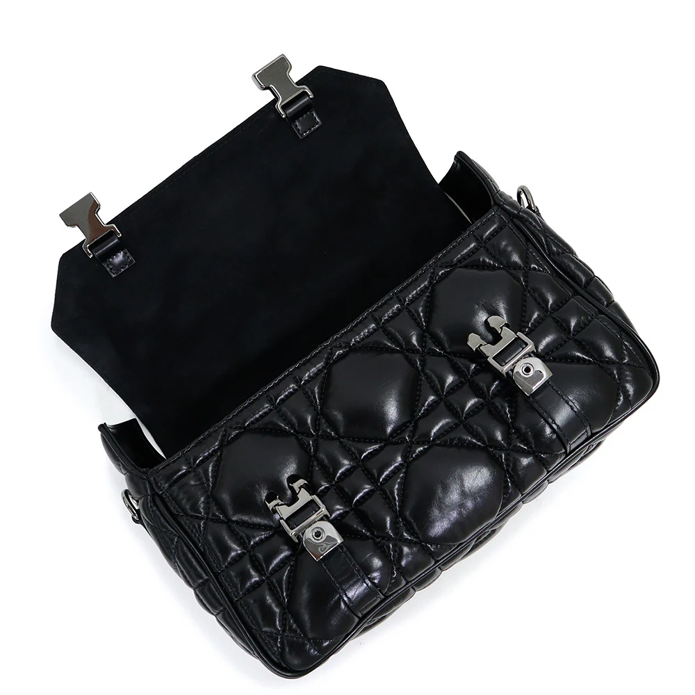 Dior Black Calfskin Leather Small Macrocannage Diorcamp Messenger Bag