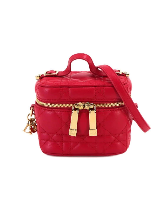 Dior Red Cannage Quilted Lambskin Lady Dior Micro Vanity Bag