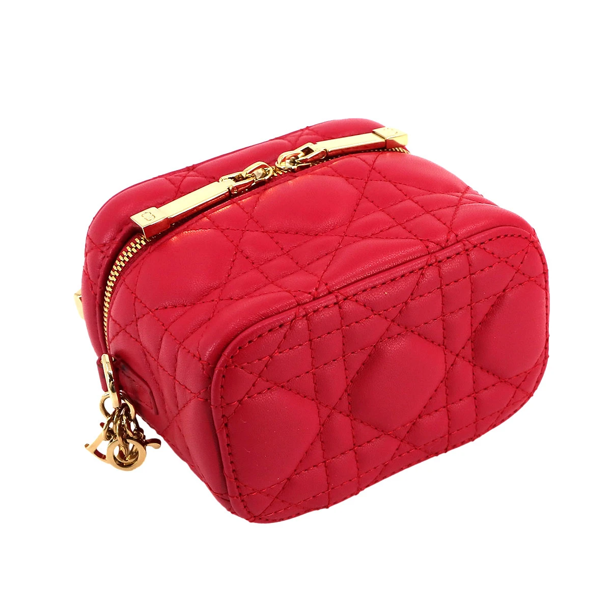 Dior Red Cannage Quilted Lambskin Lady Dior Micro Vanity Bag