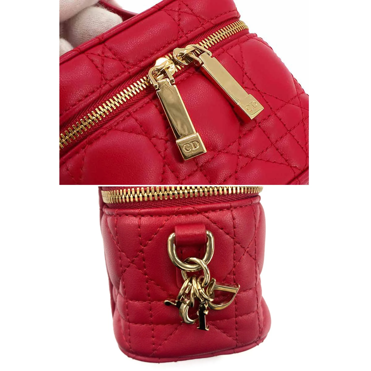 Dior Red Cannage Quilted Lambskin Lady Dior Micro Vanity Bag