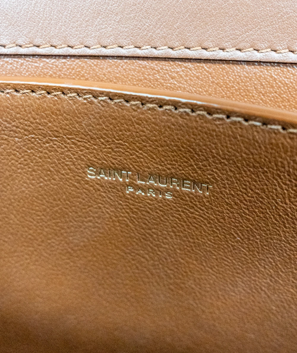 Saint Laurent Cassandra Mini Raffia + Vegetable-Tanned Leather Shoulder Bag in Natural Sand + Brick colors