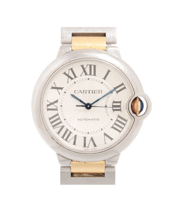 Cartier Silver 18K Yellow Gold Stainless Steel Ballon Bleu De Cartier 3284 Women's Wristwatch 36 mm