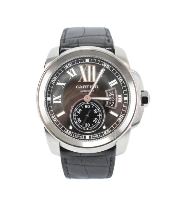 Cartier Black Stainless Steel & Leather Calibre de Cartier Automatic Men's Wristwatch