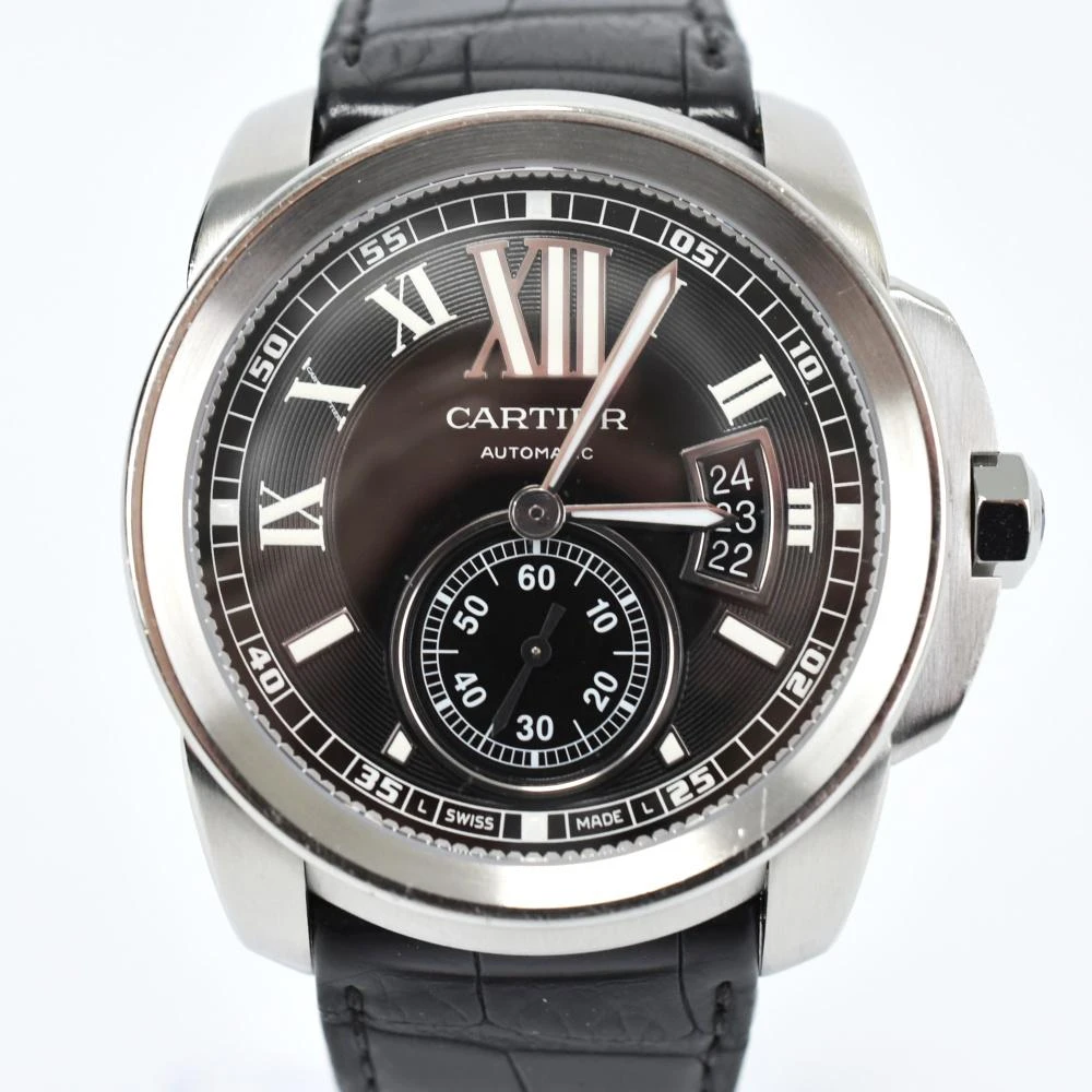 Cartier Black Stainless Steel & Leather Calibre de Cartier Automatic Men's Wristwatch