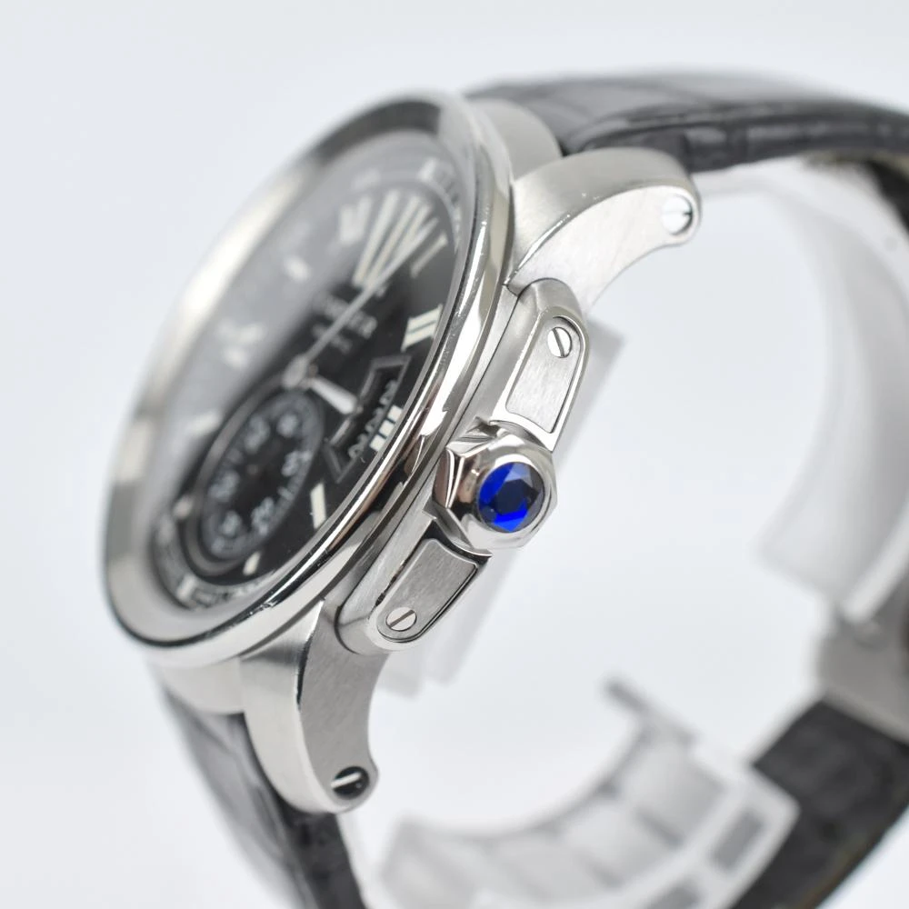 Cartier Black Stainless Steel & Leather Calibre de Cartier Automatic Men's Wristwatch