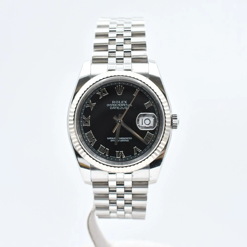 Rolex Datejust 116234 Black Dial Roman 18k White Gold & Stainless Steel Jubilee Bracelet Automatic Men's Watch