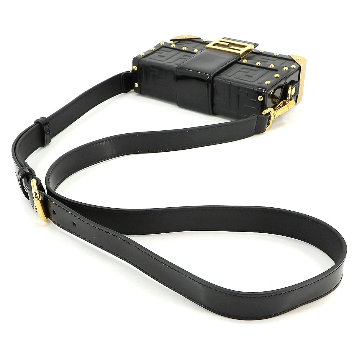 Fendi Baguette Trunk Small Black Patent Leather Shoulder Bag