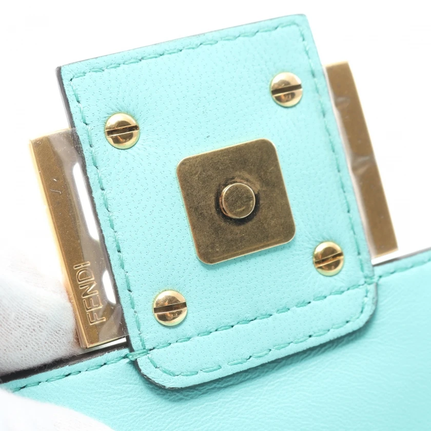 Fendi Turquoise Blue FF Logo Embossed Leather Baguette Bag