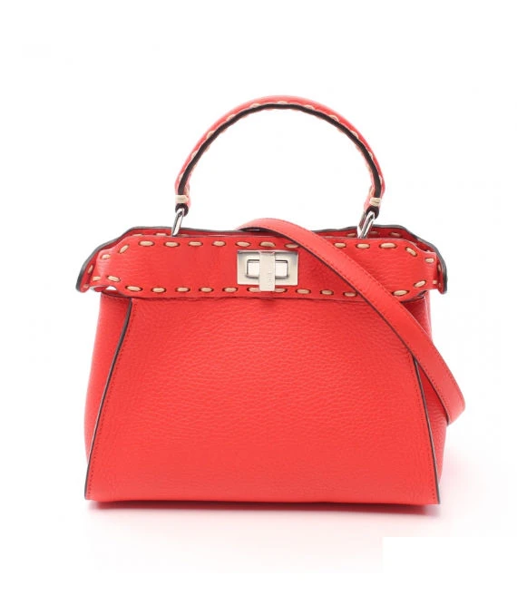 Fendi Red Selleria Leather Mini Peekaboo Top Handle Bag