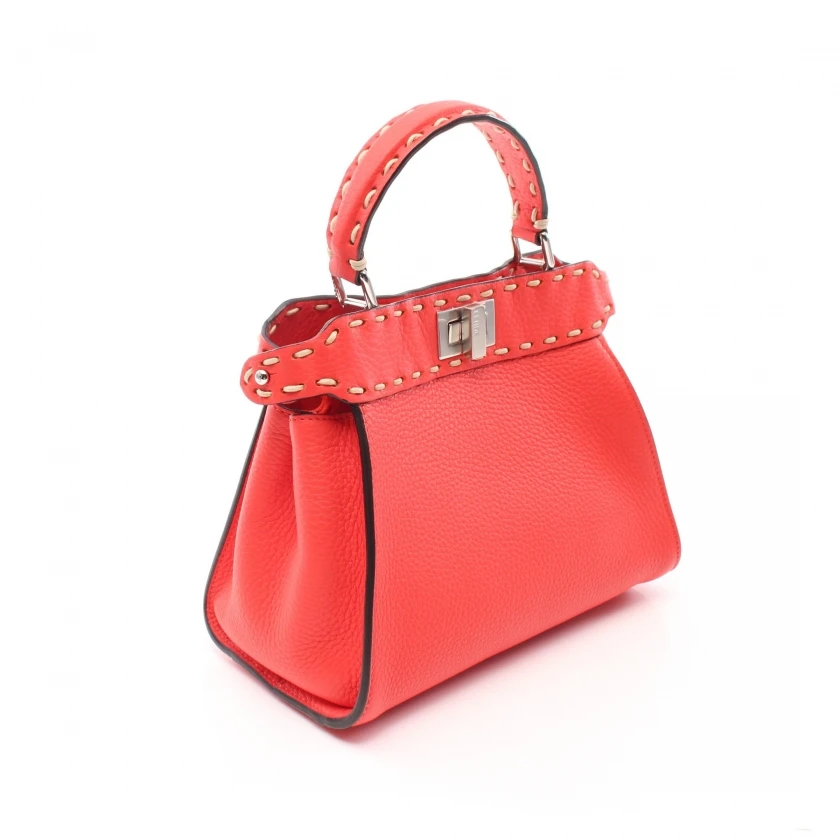 Fendi Red Selleria Leather Mini Peekaboo Top Handle Bag
