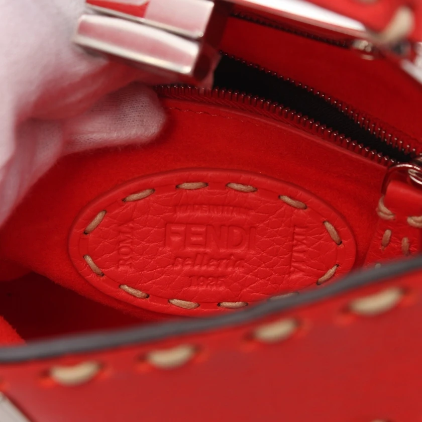 Fendi Red Selleria Leather Mini Peekaboo Top Handle Bag