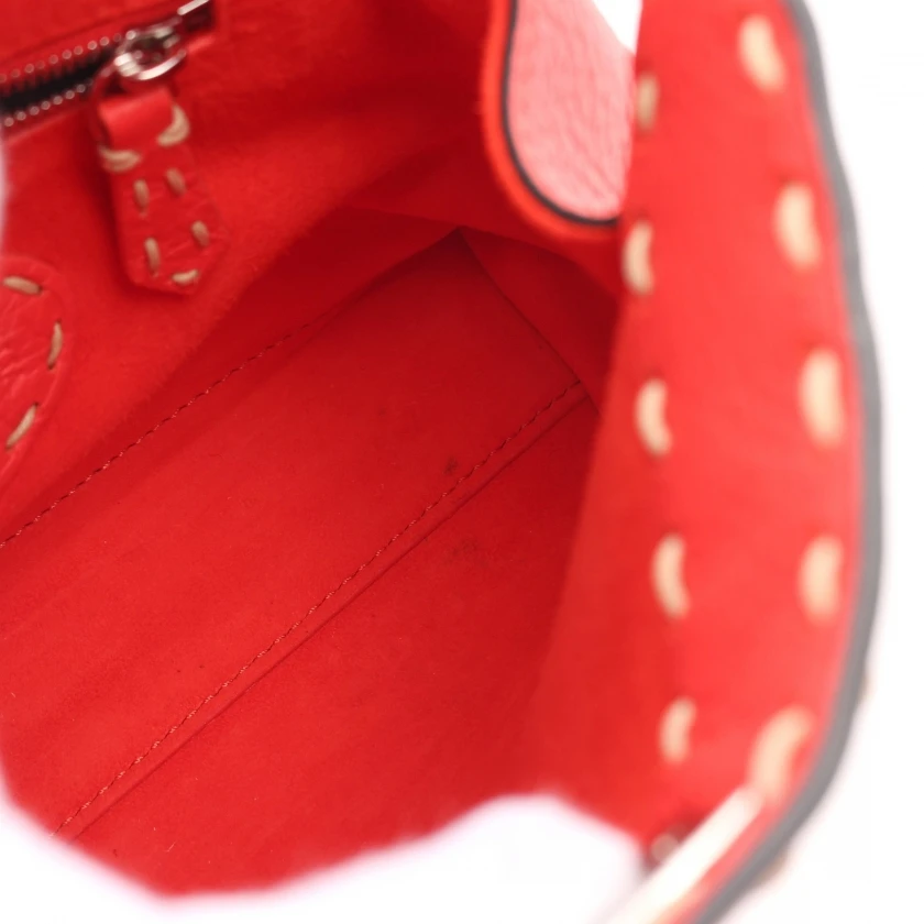Fendi Red Selleria Leather Mini Peekaboo Top Handle Bag