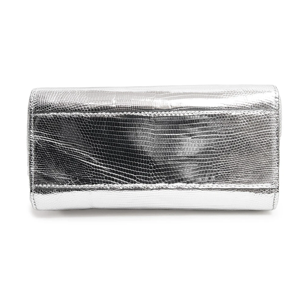 Fendi Metallic Lizard XS Peekaboo Iconic Satchel Silver