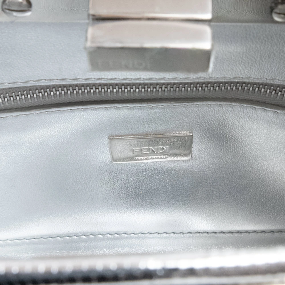Fendi Metallic Lizard XS Peekaboo Iconic Satchel Silver