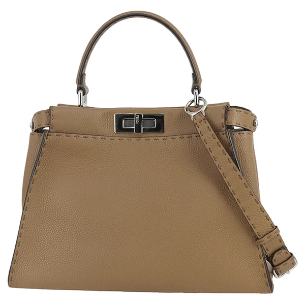 Fendi Brown Selleria Leather Medium Peekaboo Top Handle Bag