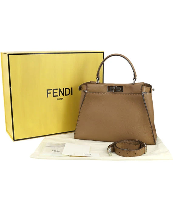 Fendi Brown Selleria Leather Medium Peekaboo Top Handle Bag