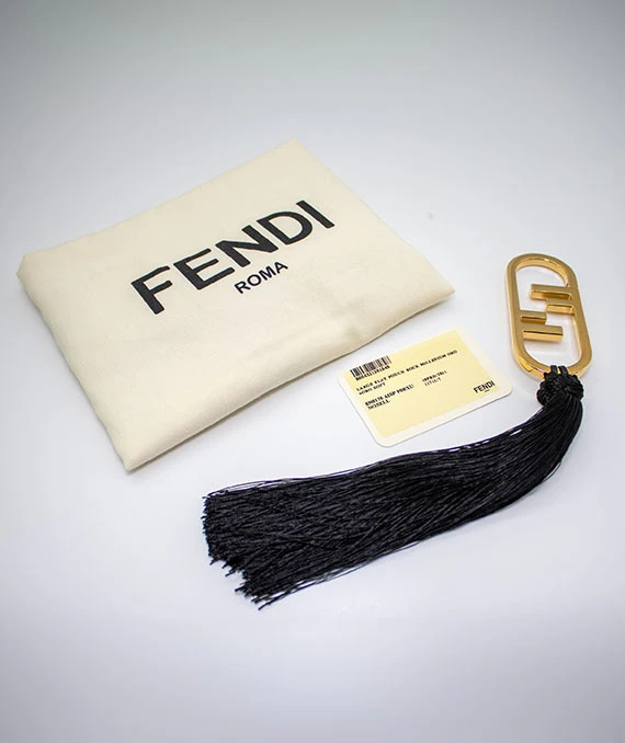 Fendi Gold Laminated Leather FF Tassel Clutch