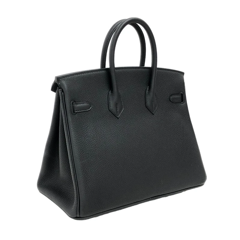 Hermes Birkin (Stamp U) Size 25 Togo Leather Handbag in Black color with Gold Hardware