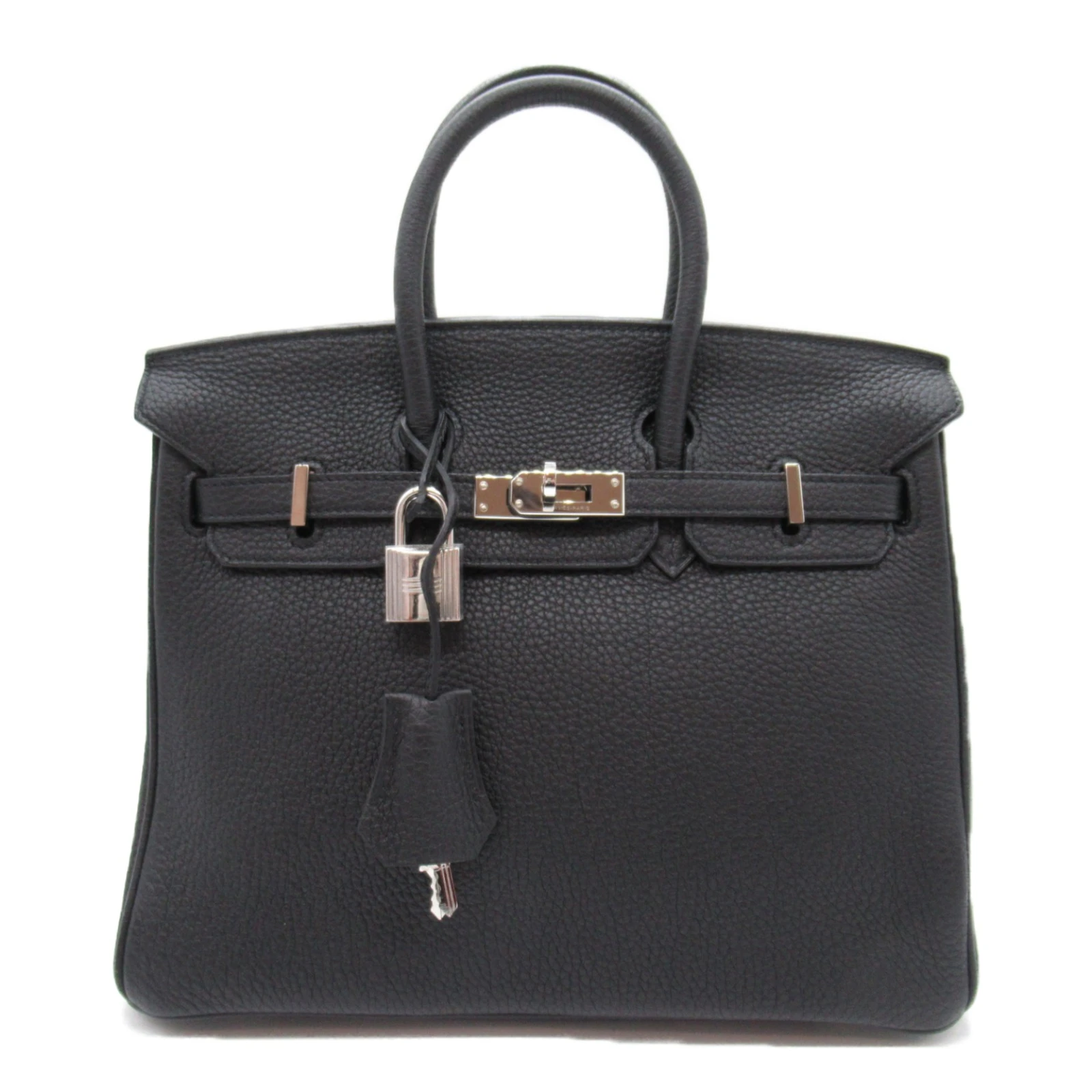 Hermes 2014 Birkin (Stamp R) Size 25 Togo Leather Handbag in Black color with Palladium Hardware