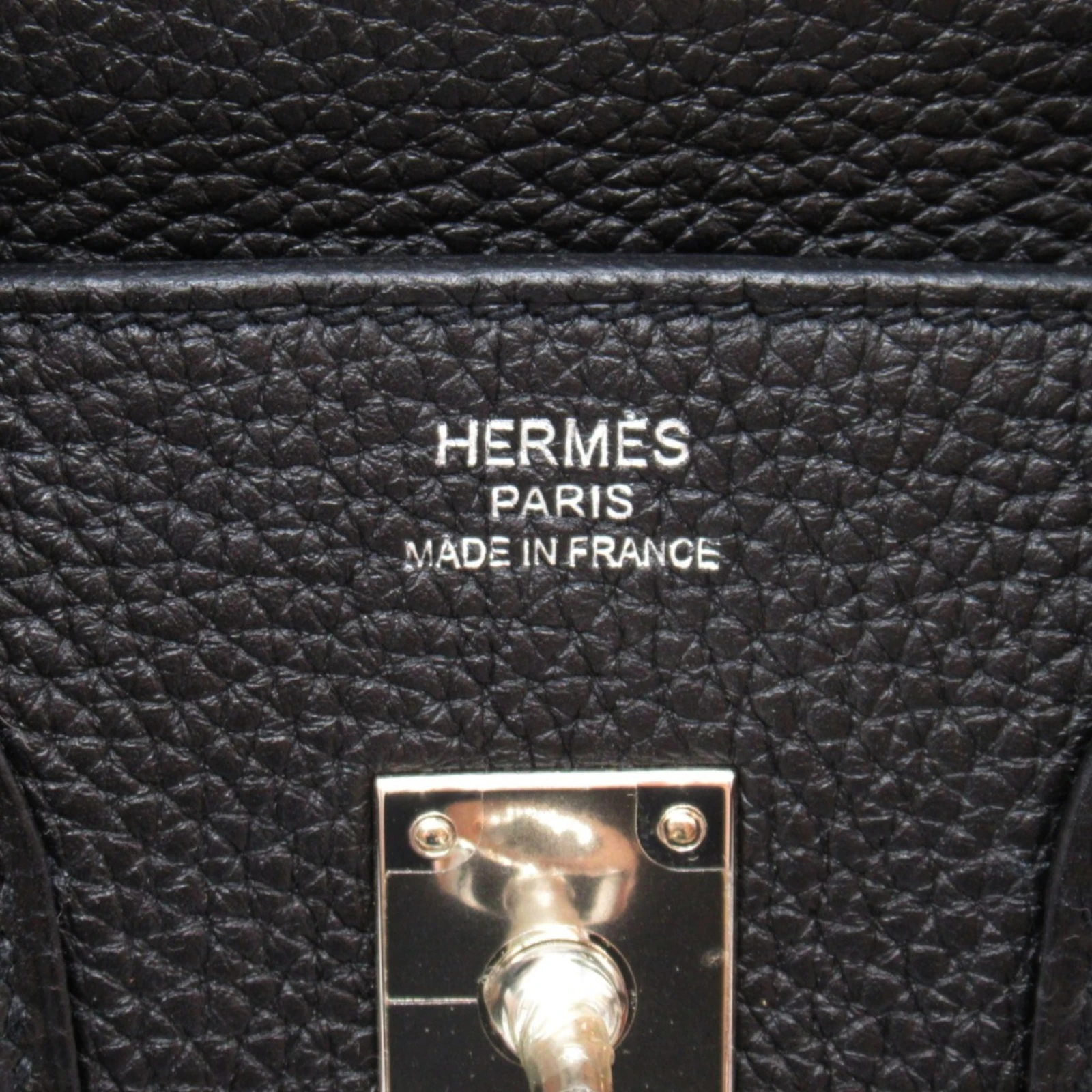 Hermes 2014 Birkin (Stamp R) Size 25 Togo Leather Handbag in Black color with Palladium Hardware