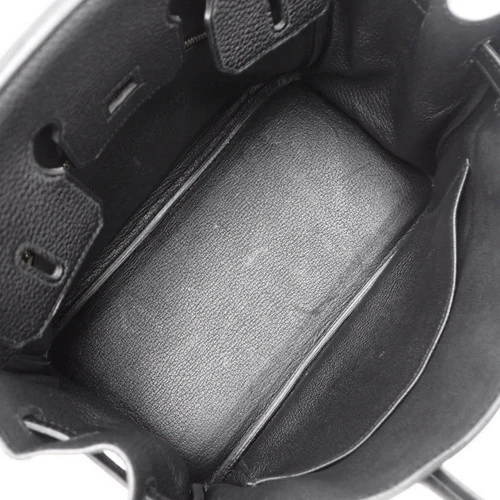 Hermes Birkin (Stamp T) Size 25 Togo Leather Handbag in Black color with Gold Hardware