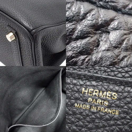 Hermes Birkin (Stamp T) Size 25 Togo Leather Handbag in Black color with Gold Hardware