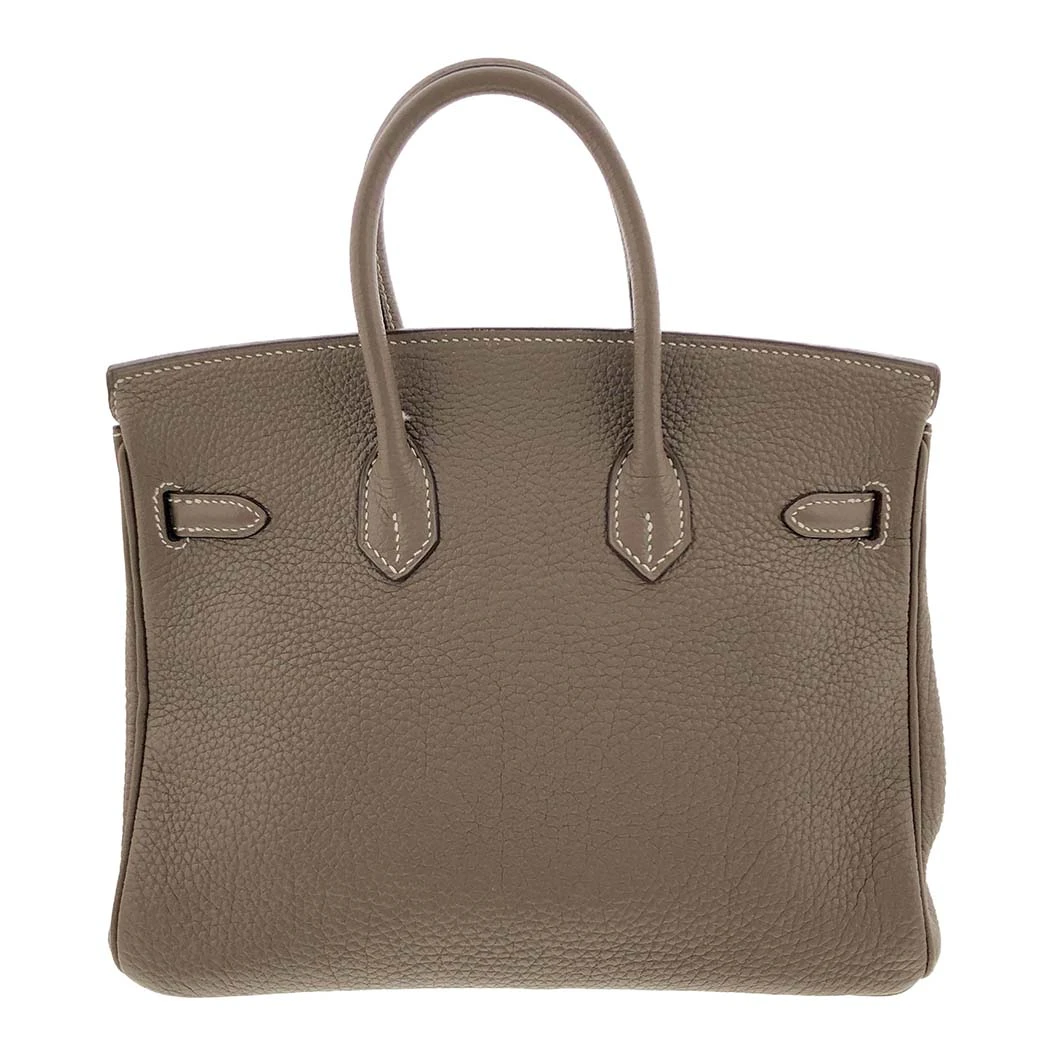 Hermes 2009 Birkin (Stamp M) Size 25 Togo Leather Handbag in Etoupe color with Gold Hardware