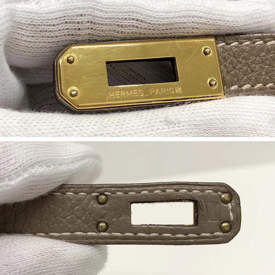 Hermes 2009 Birkin (Stamp M) Size 25 Togo Leather Handbag in Etoupe color with Gold Hardware