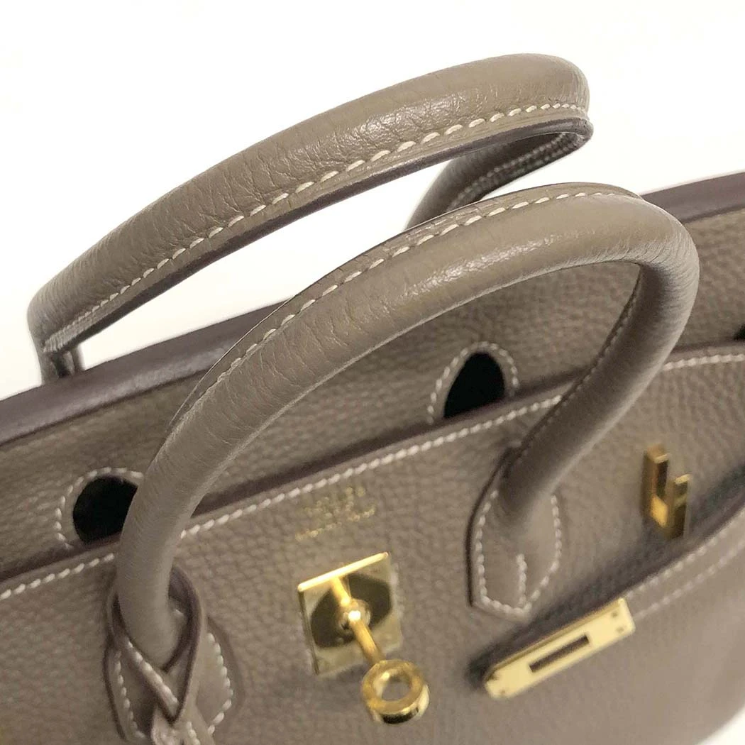 Hermes 2009 Birkin (Stamp M) Size 25 Togo Leather Handbag in Etoupe color with Gold Hardware