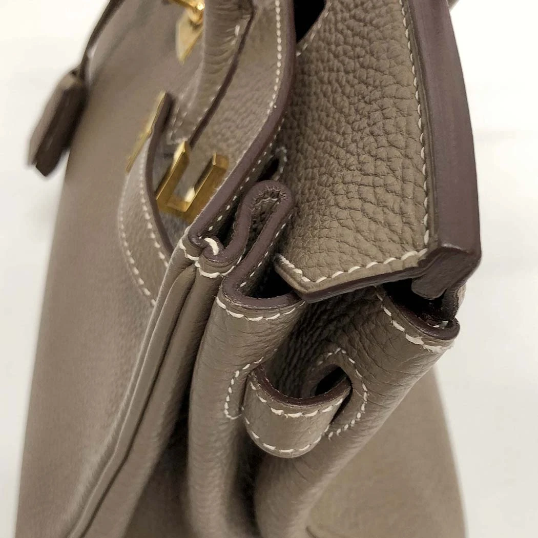 Hermes 2009 Birkin (Stamp M) Size 25 Togo Leather Handbag in Etoupe color with Gold Hardware