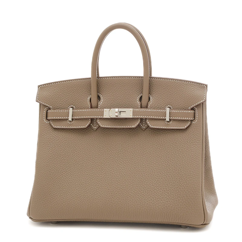 Hermes 2024 Birkin (Stamp W) Size 25 Togo Leather Handbag in Etoupe color with Palladium Hardware