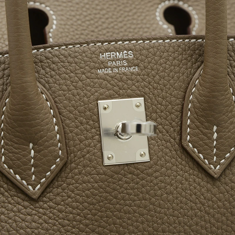 Hermes 2024 Birkin (Stamp W) Size 25 Togo Leather Handbag in Etoupe color with Palladium Hardware