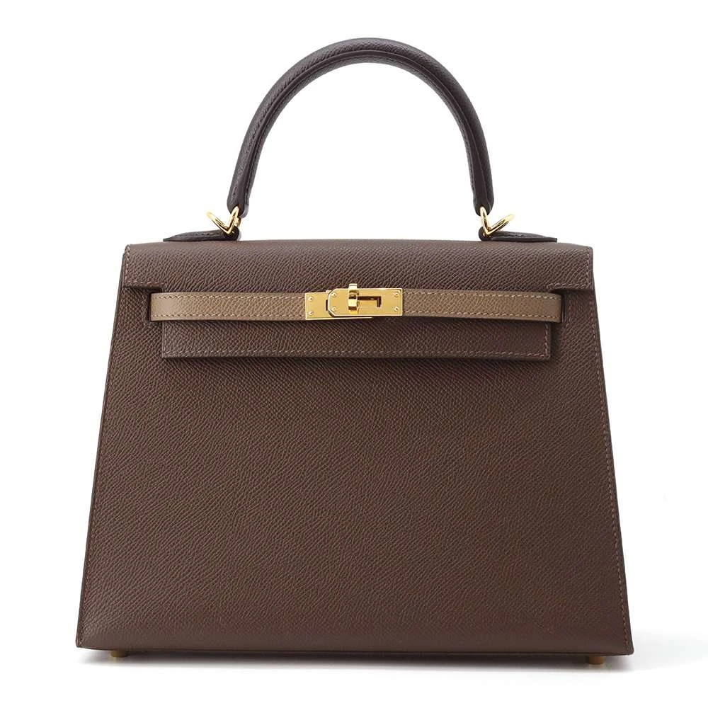 Hermes 2023 (Stamp B) Tricolor Ebene/Etoupe/ Black Kelly in Epsom Leather with Gold Hardware