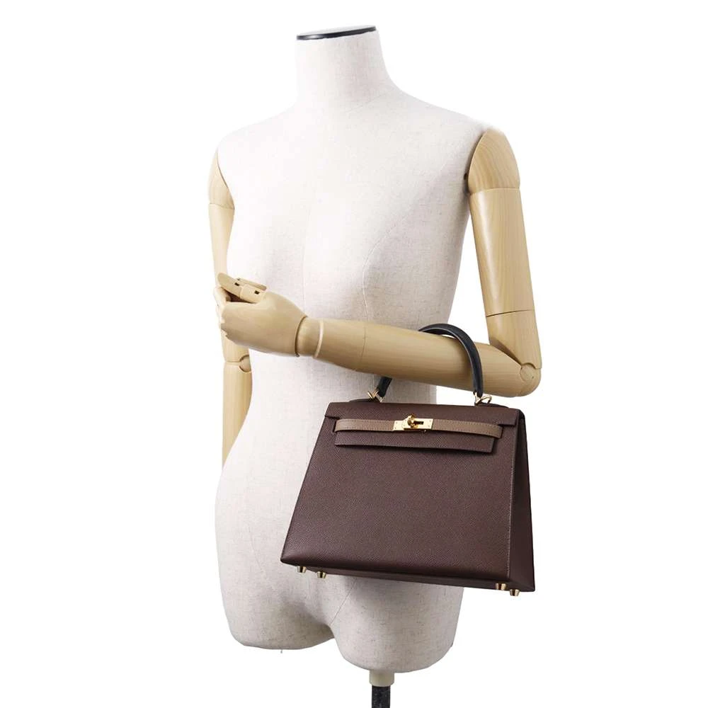 Hermes 2023 (Stamp B) Tricolor Ebene/Etoupe/ Black Kelly in Epsom Leather with Gold Hardware