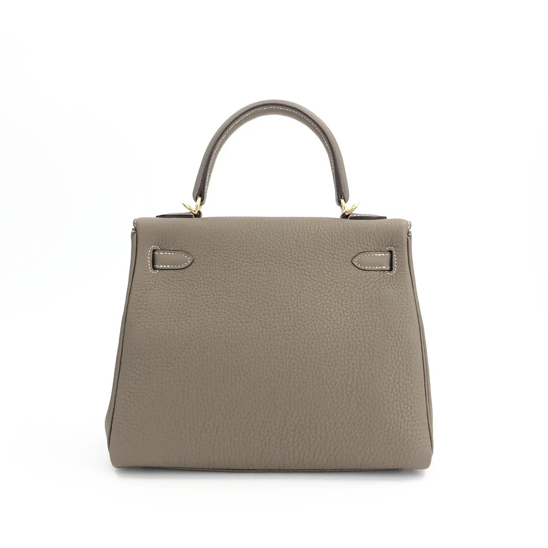 Hermes 2022 (Stamp U) Size 25 Togo leather Kelly Etoupe in Color with Gold Hardware