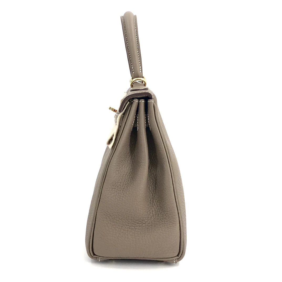 Hermes 2022 (Stamp U) Size 25 Togo leather Kelly Etoupe in Color with Gold Hardware