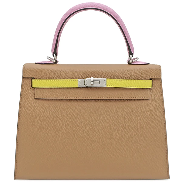 Hermes 2022 (Stamp U) Tricolor Chai/Mauve Sylvestre /Lime Kelly in Epsom Leather with Palladium Hardware
