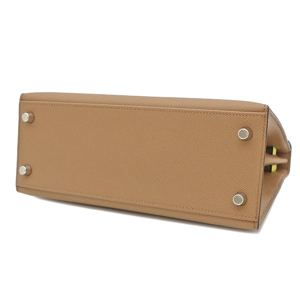 Hermes 2022 (Stamp U) Tricolor Chai/Mauve Sylvestre /Lime Kelly in Epsom Leather with Palladium Hardware