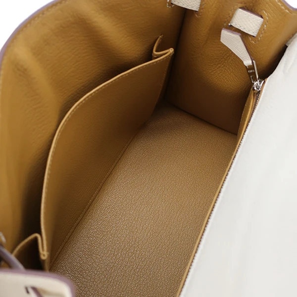 Hermes 2022 (Stamp U) Size 25 Epsom leather Kelly Nata x Sesame in Color with Palladium Hardware