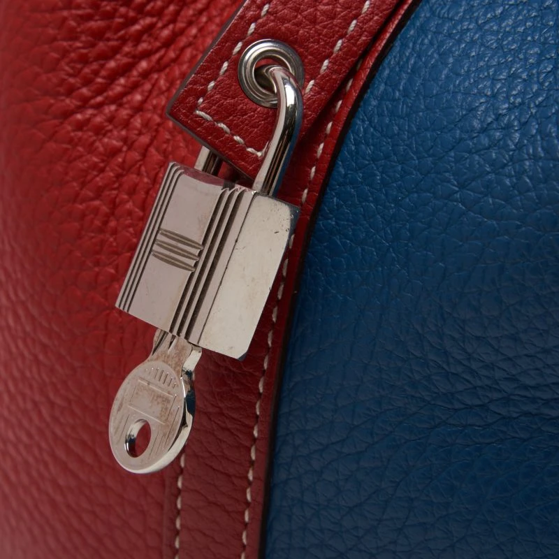 HERMES Picotin Lock MM (Stamp P) Bicolor Handbag Taurillon Clemence Rouge Casaque x Colvert (Silver Hardware)