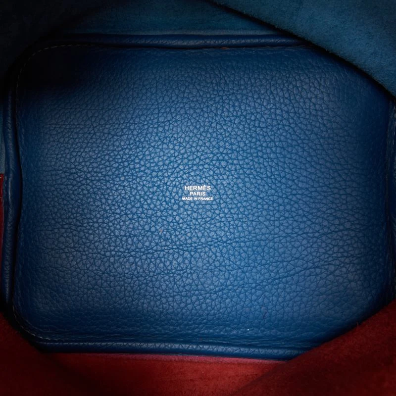 HERMES Picotin Lock MM (Stamp P) Bicolor Handbag Taurillon Clemence Rouge Casaque x Colvert (Silver Hardware)
